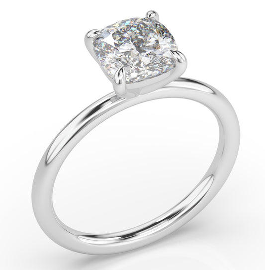Four Claw White Gold Cushion Solitaire Engagement Ring