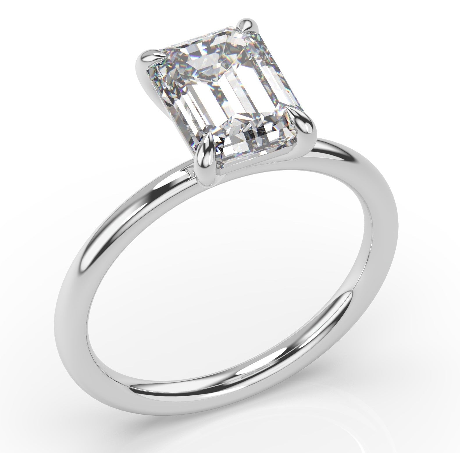 Four Claw White Gold Emerald Solitaire Engagement Ring