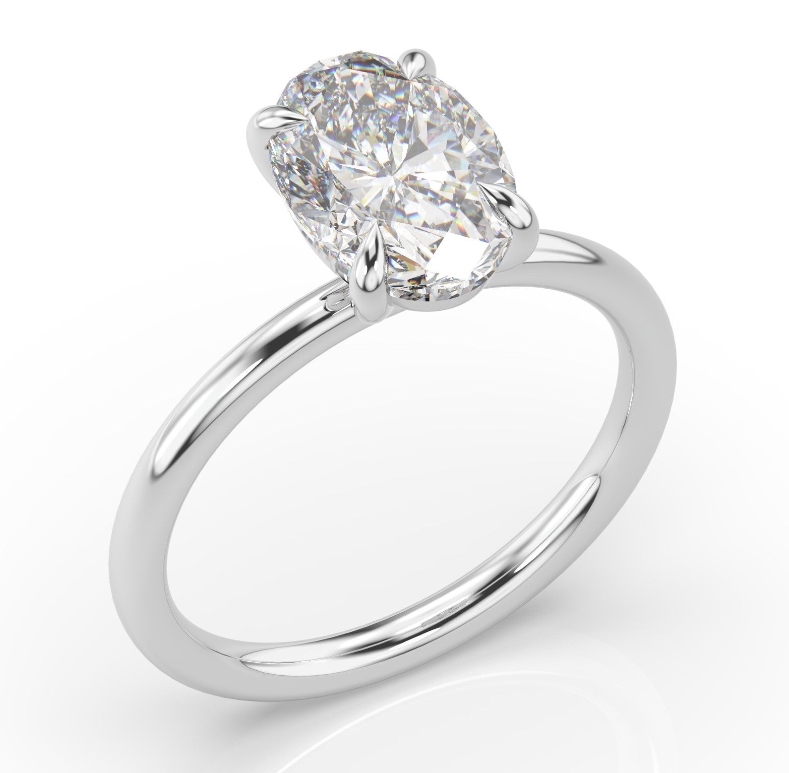 Four Claw White Gold Oval Solitaire Engagement Ring