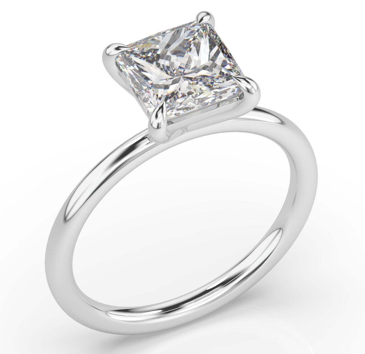 Four Claw Princess White Gold Solitaire Engagement Ring