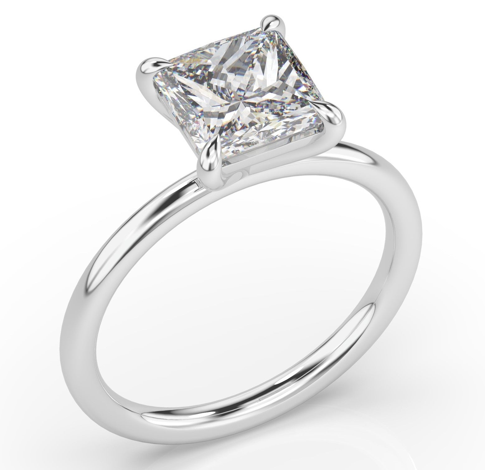 Four Claw Princess White Gold Solitaire Engagement Ring