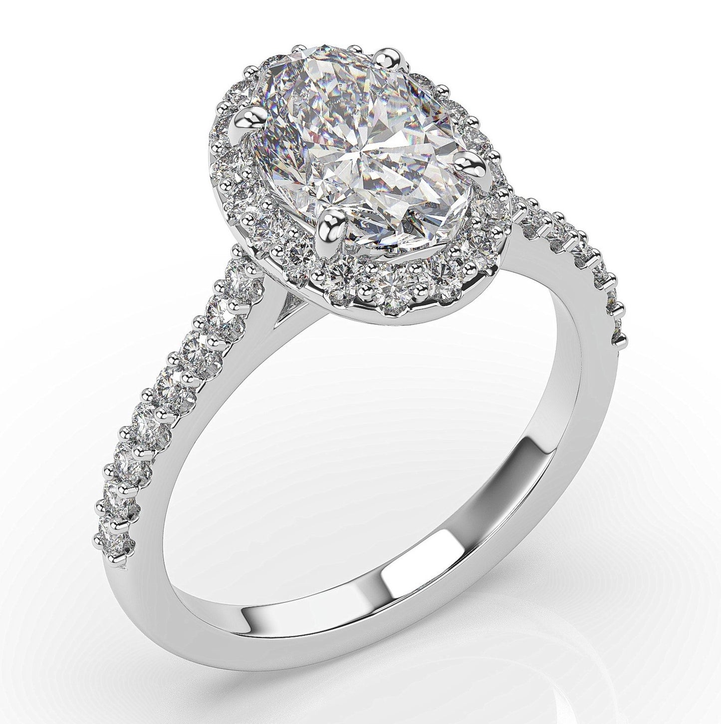 Oval White Gold Halo Style Engagement Ring 