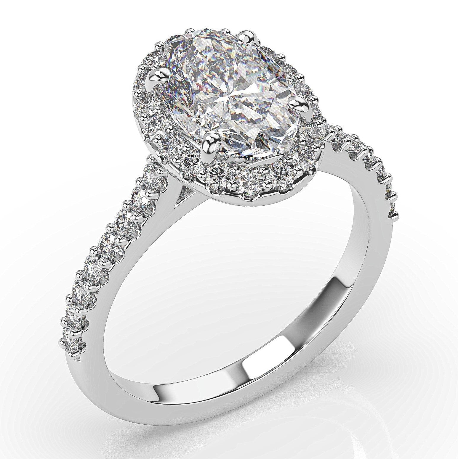 Oval White Gold Halo Style Engagement Ring 
