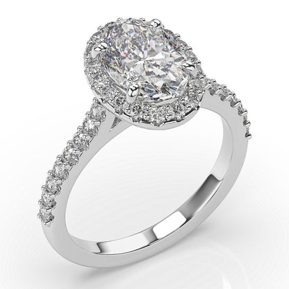 Oval White Gold Halo Style Engagement Ring 