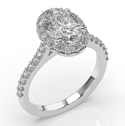 Oval White Gold Halo Style Engagement Ring 