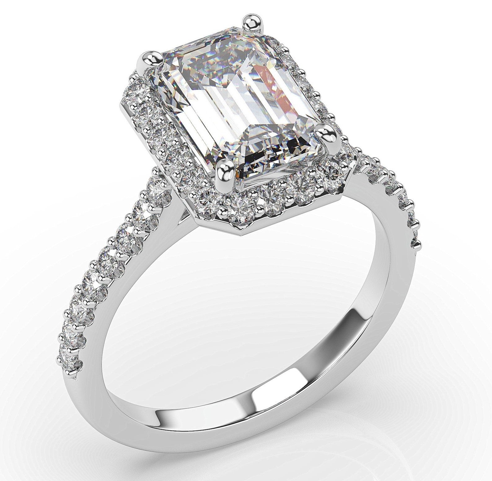 Emerald White Gold Halo Style Engagement Ring 