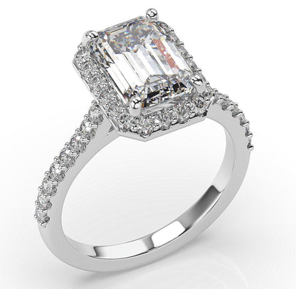 Emerald White Gold Halo Style Engagement Ring 