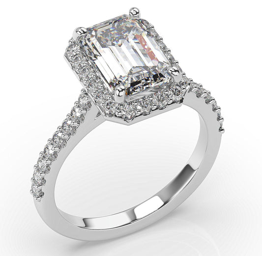 Emerald White Gold Halo Style Engagement Ring 