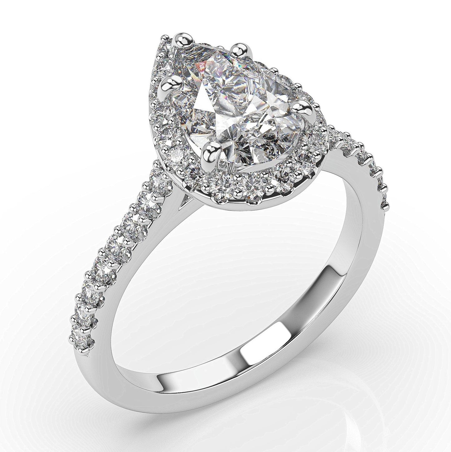Pear White Gold Halo Style Engagement Ring 