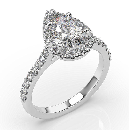 Pear White Gold Halo Style Engagement Ring 