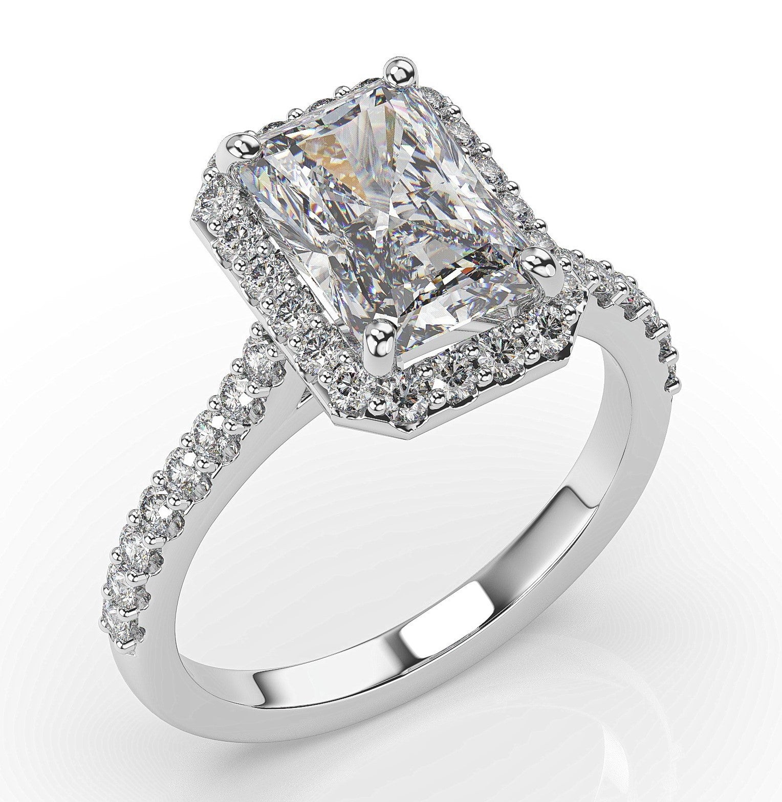 Radiant White Gold Halo Style Engagement Ring 