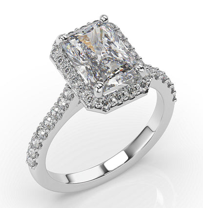 Radiant White Gold Halo Style Engagement Ring 