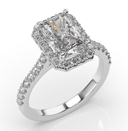 Radiant White Gold Halo Style Engagement Ring 