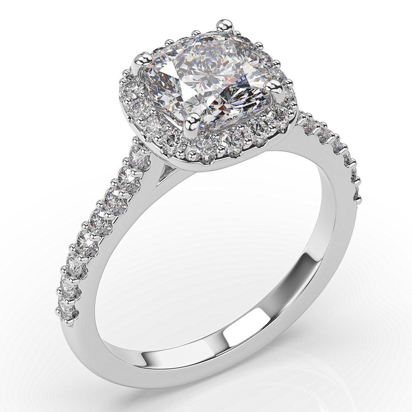 Cushion White Gold Halo Style Engagement Ring 