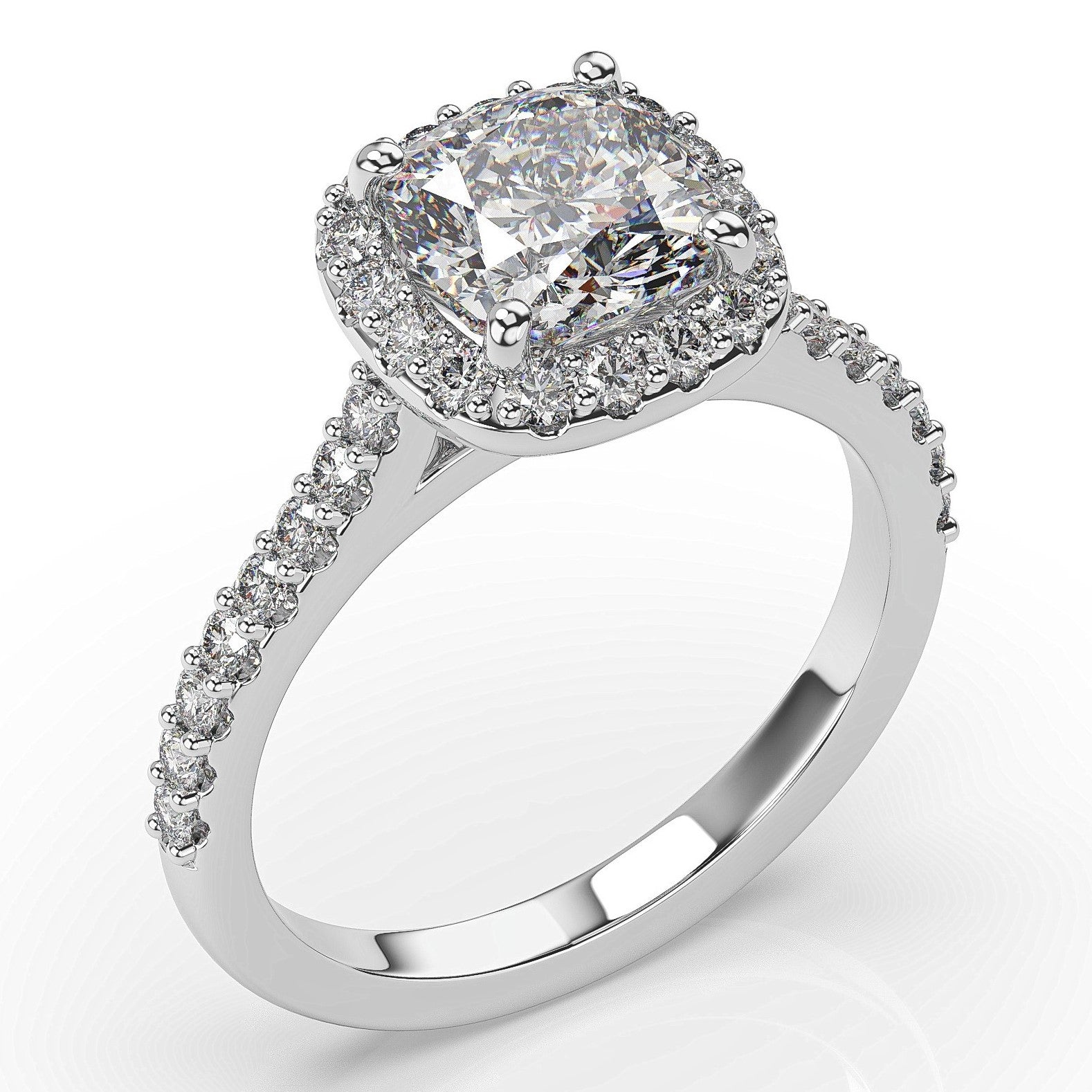 Cushion White Gold Halo Style Engagement Ring 