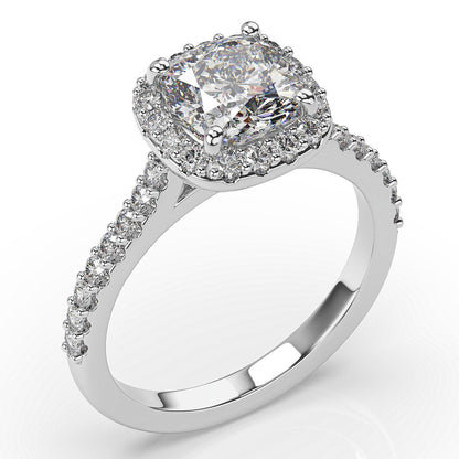 Cushion White Gold Halo Style Engagement Ring 
