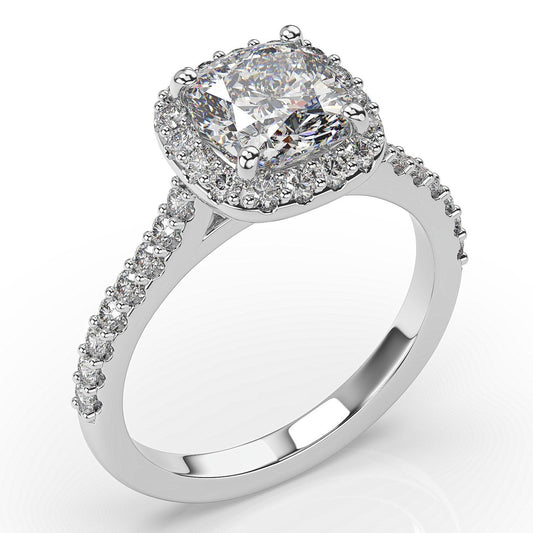 Cushion White Gold Halo Style Engagement Ring 