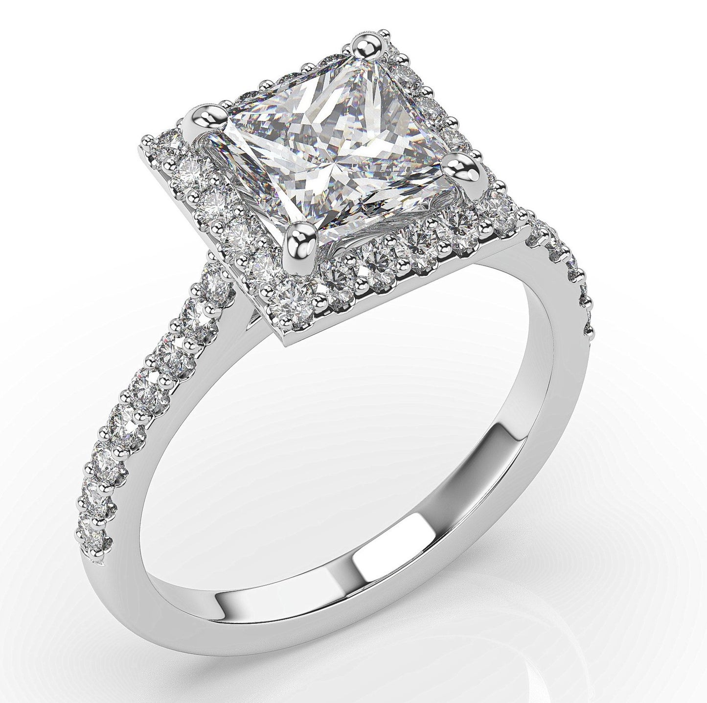 Princess White Gold Halo Style Engagement Ring 