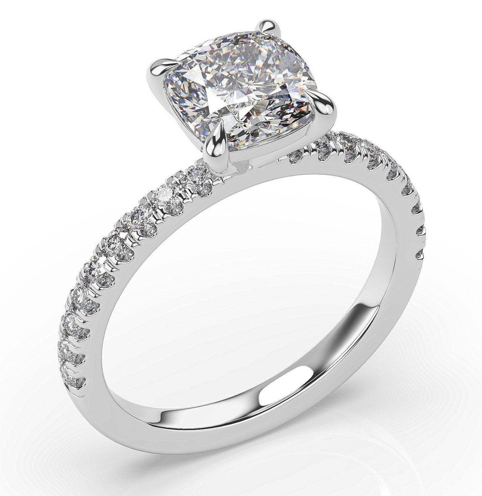 Cushion White Gold Claw Set Style Engagement Ring 