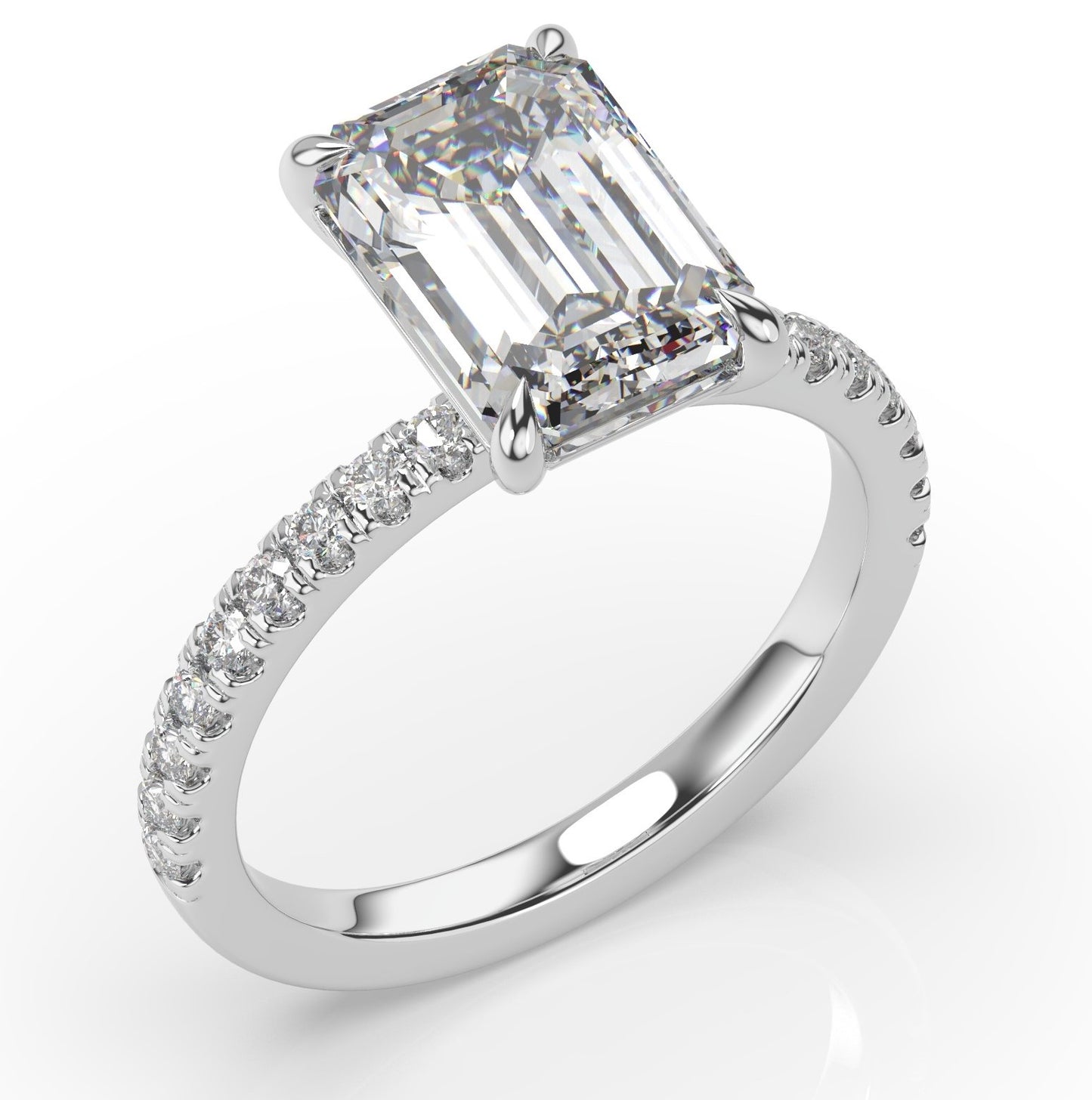 Emerald White Gold Claw Set Style Engagement Ring 