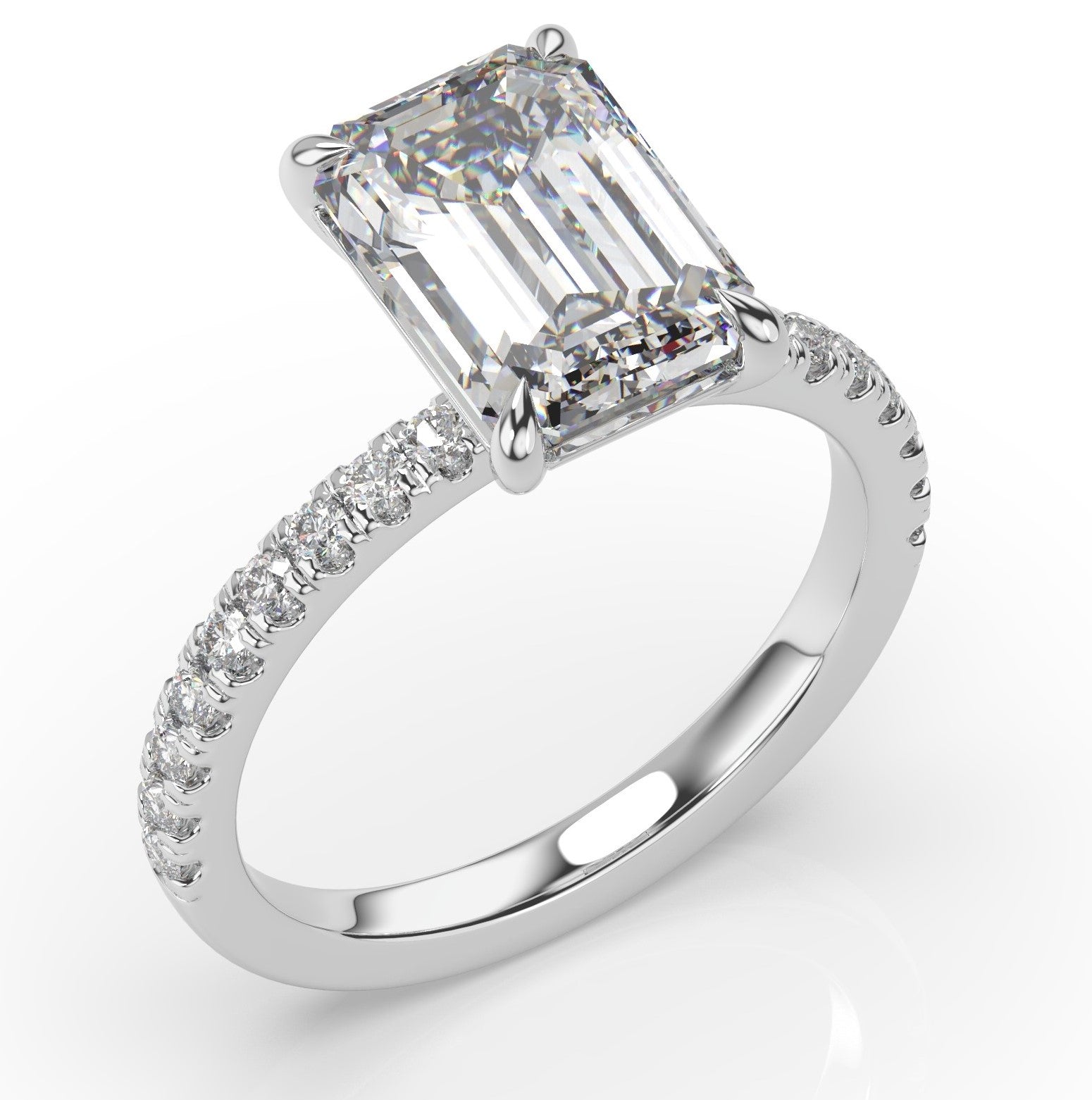 Emerald White Gold Claw Set Style Engagement Ring 