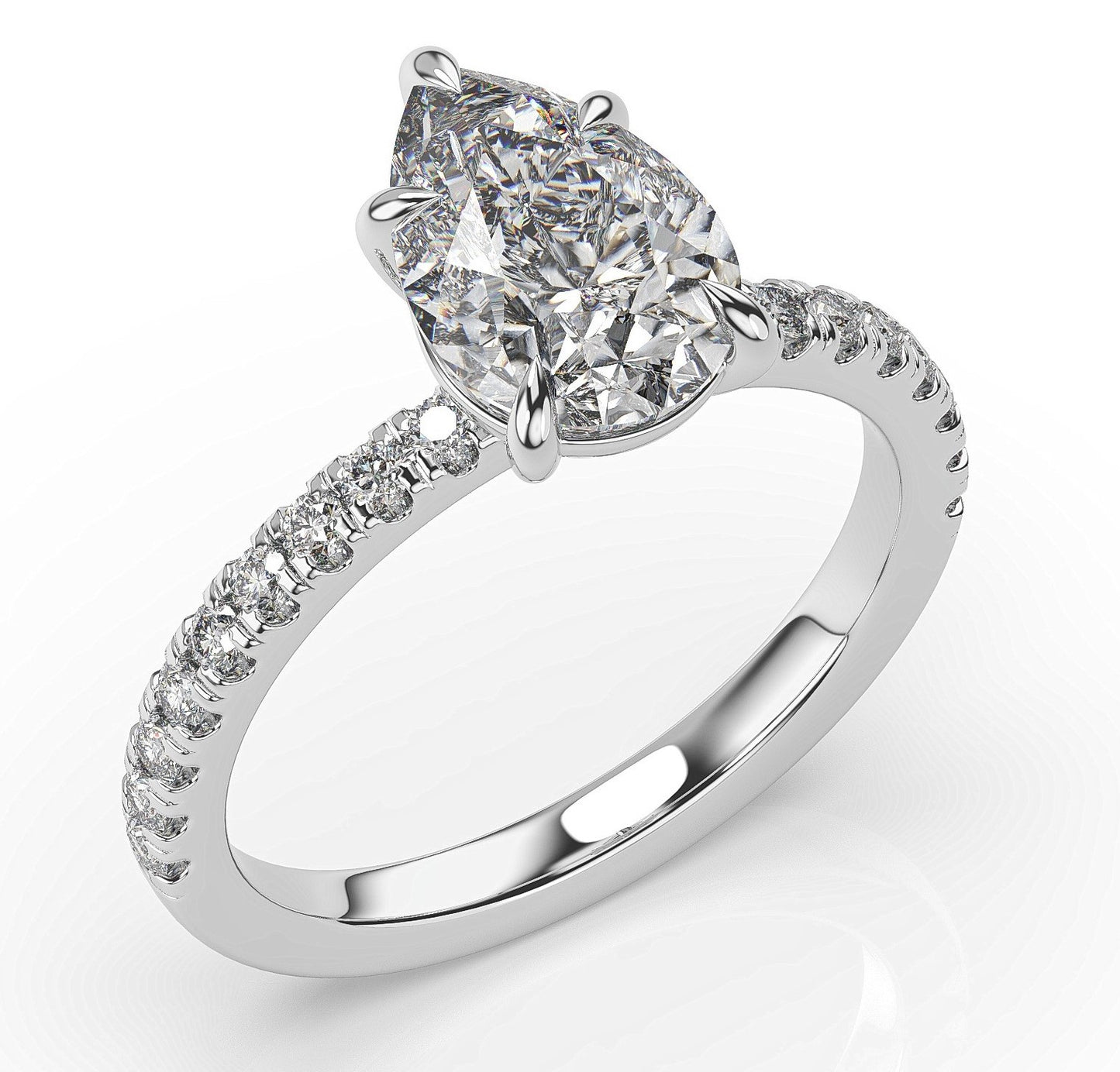 Pear White Gold Claw Set Style Engagement Ring 