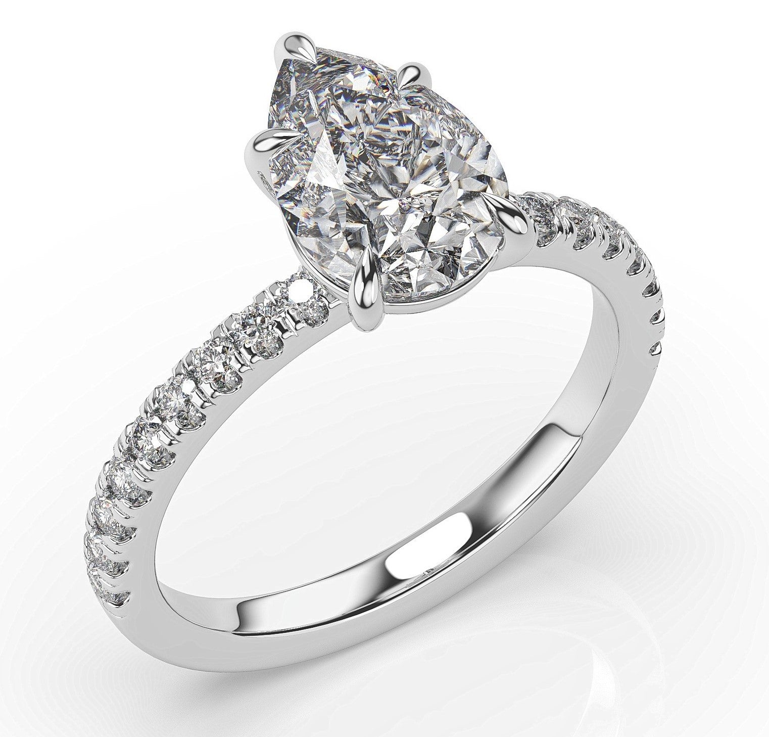 Pear White Gold Claw Set Style Engagement Ring 