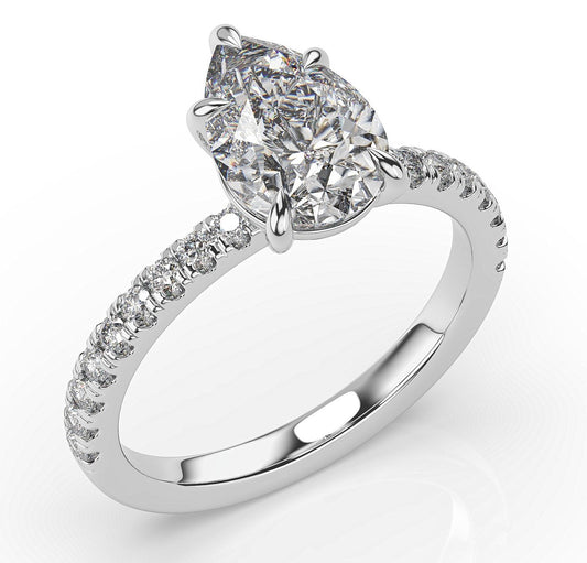 Pear White Gold Claw Set Style Engagement Ring 
