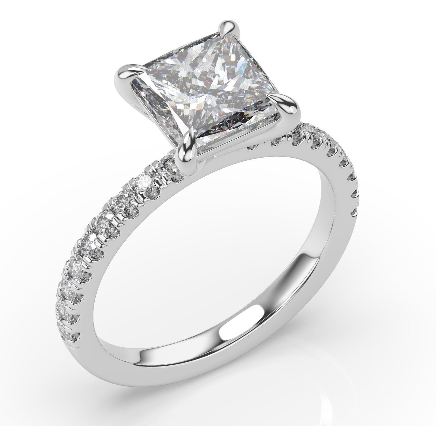 Princess White Gold Claw Set Style Engagement Ring 