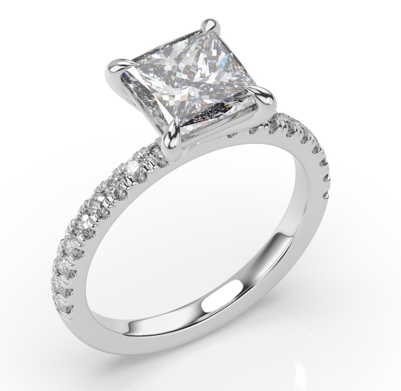 Princess White Gold Claw Set Style Engagement Ring 