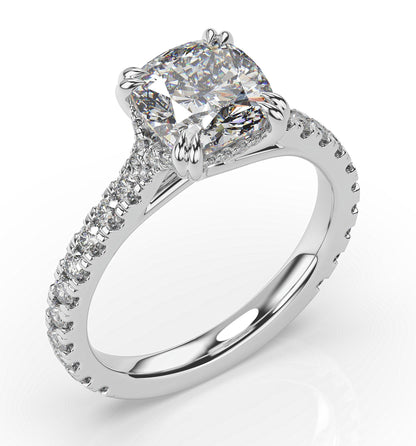 Cushion White Gold Claw Set Hidden Halo Style Engagement Ring