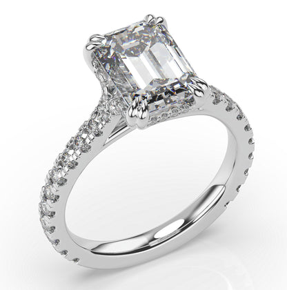 Emerald White Gold Claw Set Hidden Halo Style Engagement Ring