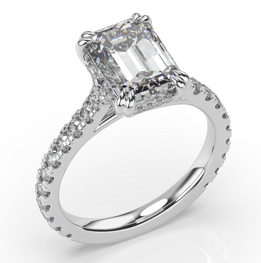 Emerald White Gold Claw Set Hidden Halo Style Engagement Ring