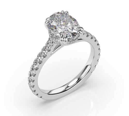 Oval Claw Set With Hidden Halo Style Engagement Ring