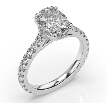 Oval White Gold Claw Set Hidden Halo Style Engagement Ring