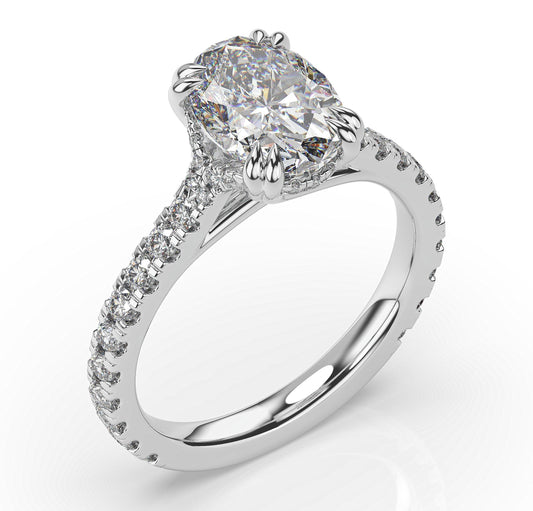 Oval White Gold Claw Set Hidden Halo Style Engagement Ring
