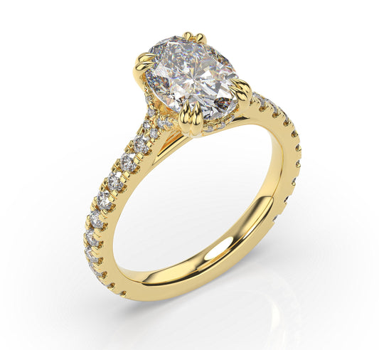 Oval Yellow Gold Claw Set Hidden Halo Style Engagement Ring