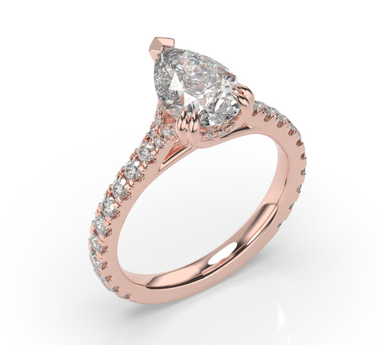 Pear Rose Gold Claw Set Hidden Halo Style Engagement Ring