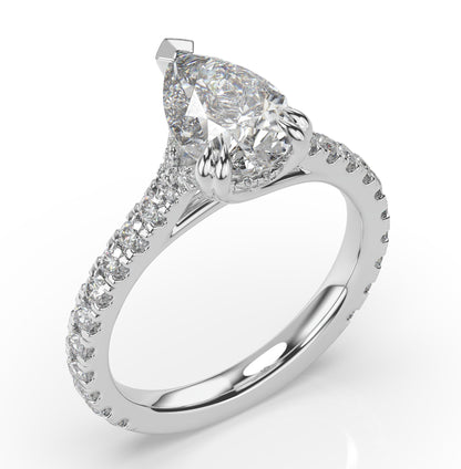 Pear White Gold Claw Set Hidden Halo Style Engagement Ring