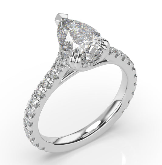 Pear White Gold Claw Set Hidden Halo Style Engagement Ring
