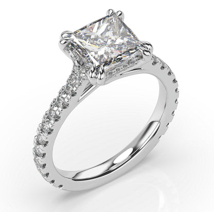 Princess White Gold Claw Set Hidden Halo Style Engagement Ring