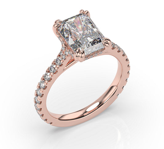 Radiant Rose Gold Claw Set Hidden Halo Style Engagement Ring