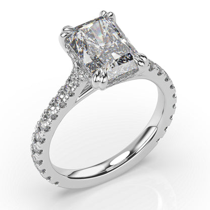 Radiant White Gold Claw Set Hidden Halo Style Engagement Ring