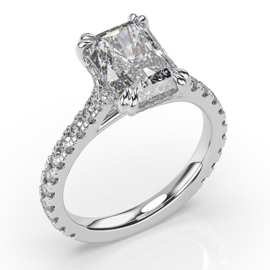Radiant White Gold Claw Set Hidden Halo Style Engagement Ring