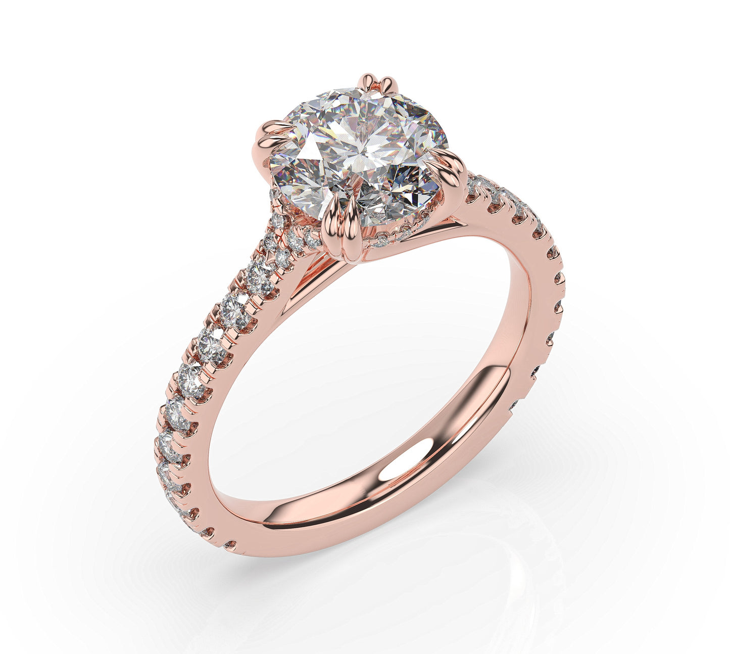 Round Brilliant Claw Set With Hidden Halo Style Engagement Ring