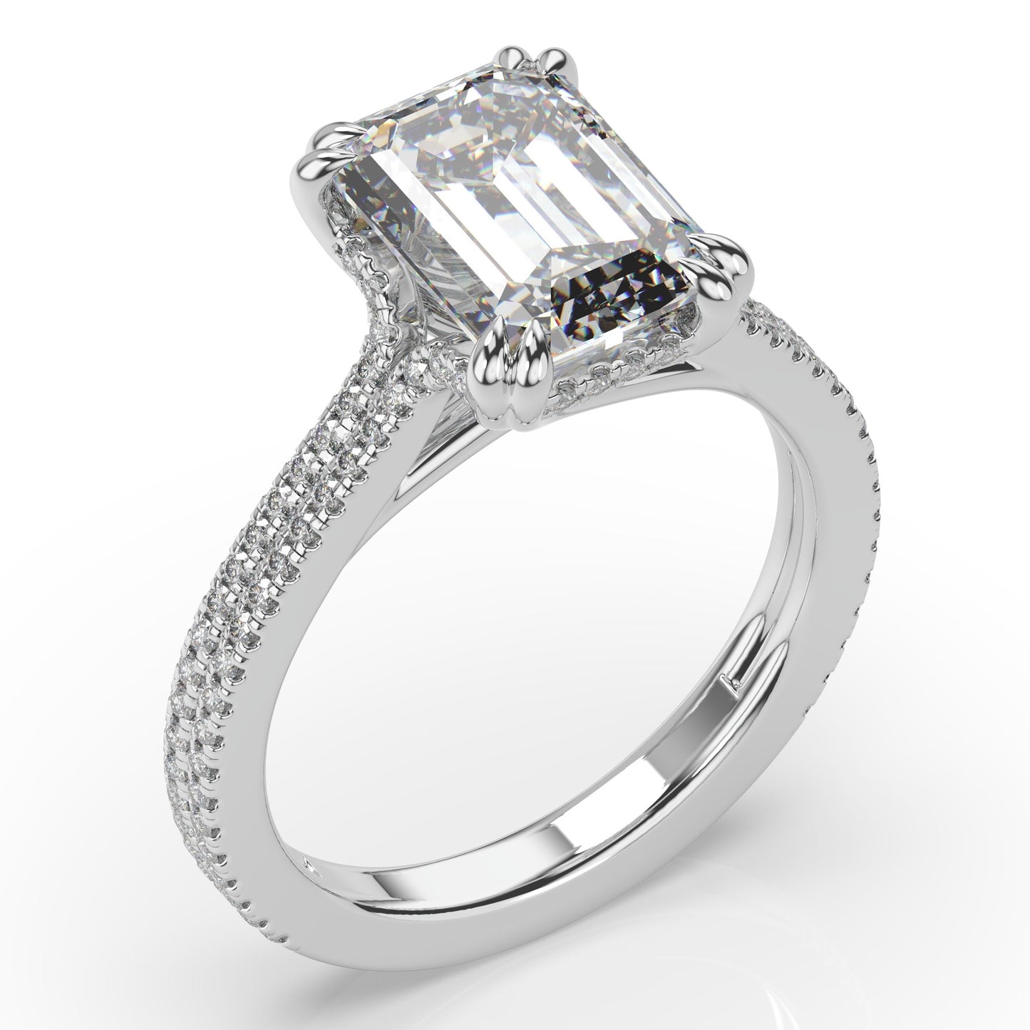 Emerald White Gold Double Pave Hidden Halo Style Engagement Ring 