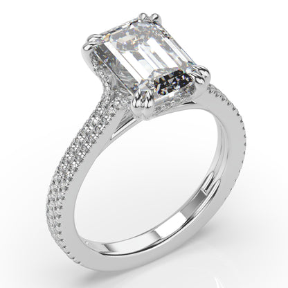 Emerald White Gold Double Pave Hidden Halo Style Engagement Ring 