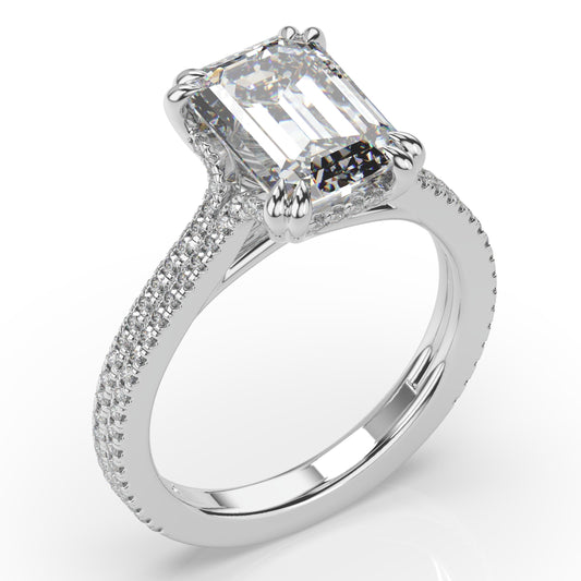 Emerald White Gold Double Pave Hidden Halo Style Engagement Ring 