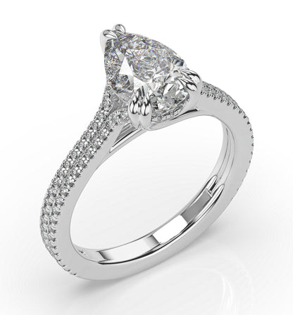 Pear White Gold Double Pave Hidden Halo Style Engagement Ring 