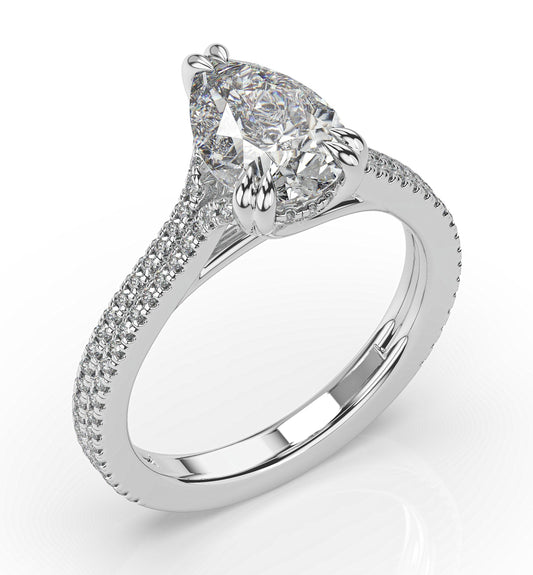 Pear White Gold Double Pave Hidden Halo Style Engagement Ring 